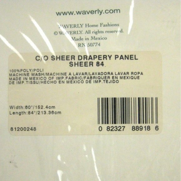 Waverley Curtains Shear Drapery Panel Single White 60 x 84 Inches Poly MARK BAG - Picture 6 of 7